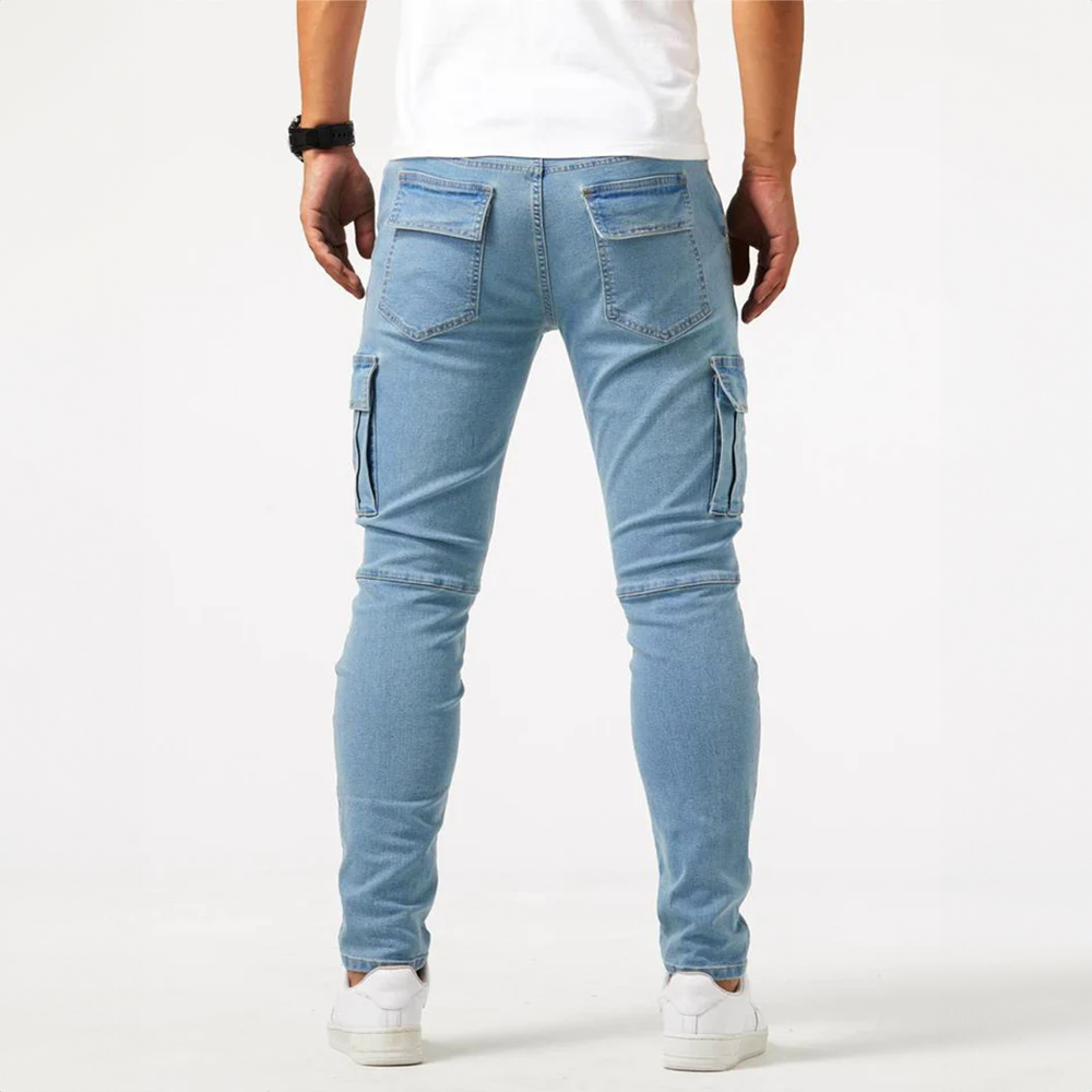 Men's utility cargo pants, slim fit for a sleek look, with functional flap pockets.