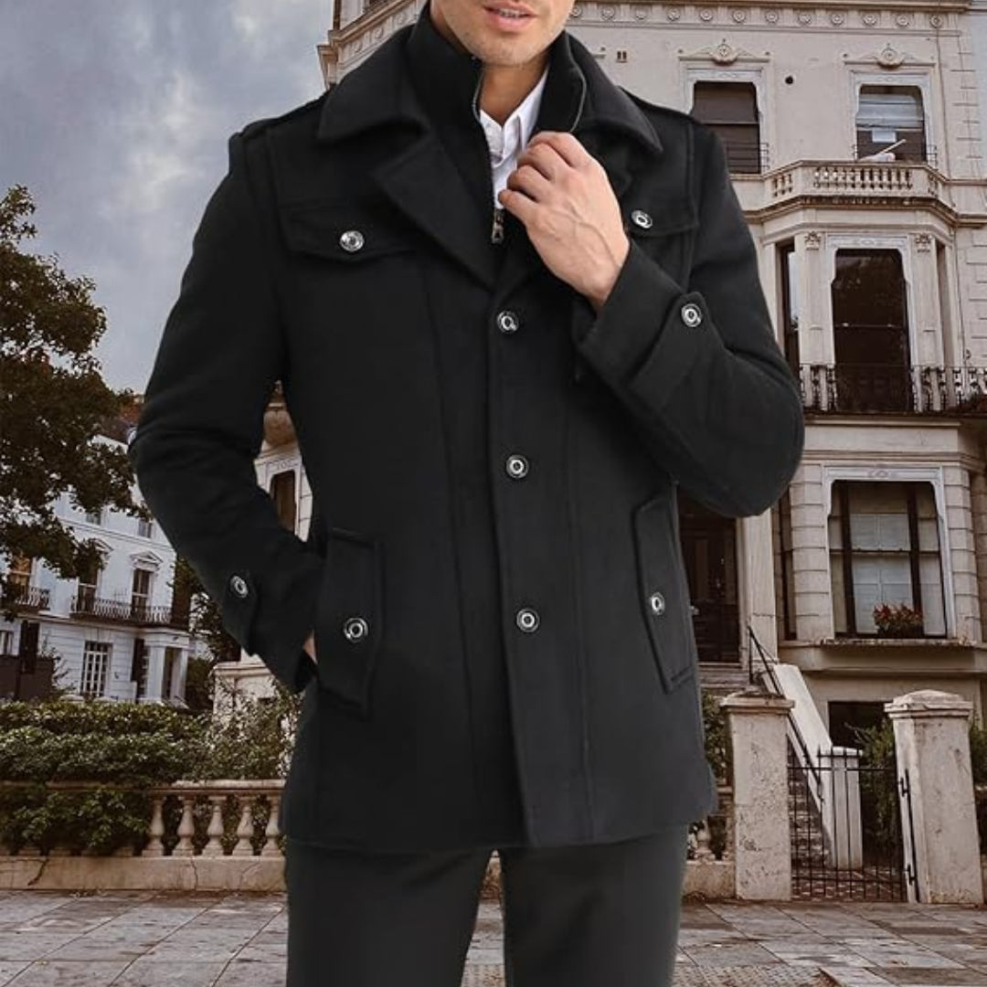 Pedro men's wool-blend trench coat, a durable and stylish winter overcoat for cold days.