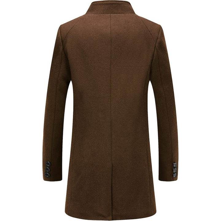 Sophisticated men's winter trench coat, classic and formal overcoat for modern fashion.