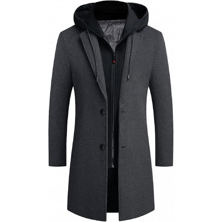 Elegant men's wool-blend overcoat, a timeless classic trench jacket for winter warmth.