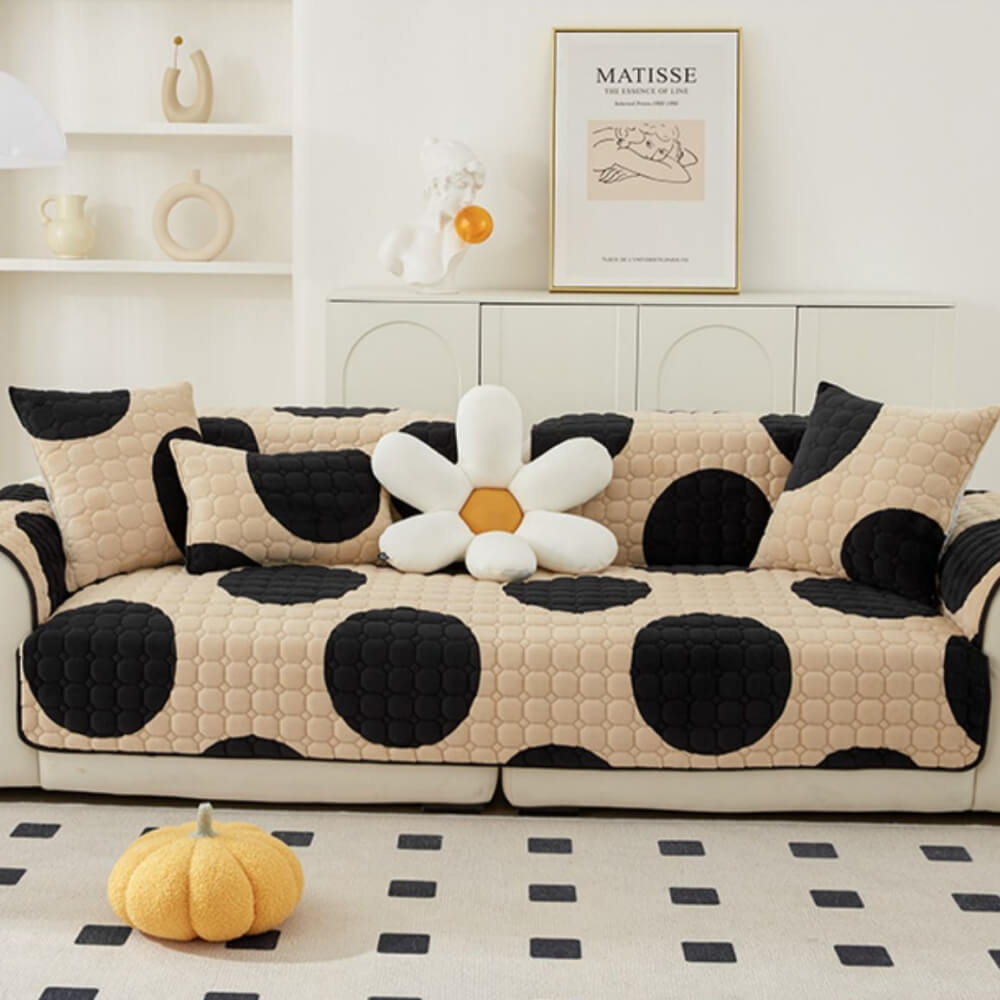 Child and pet friendly milk velvet couch cover in warm yellow, offering superior non-slip furniture protection.