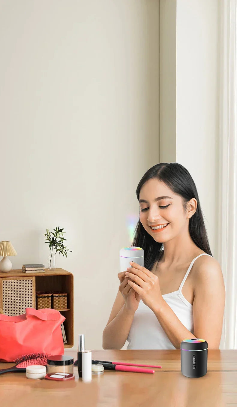 Portable air diffuser & humidifier, USB. Mini size for desk, car, or nightstand.