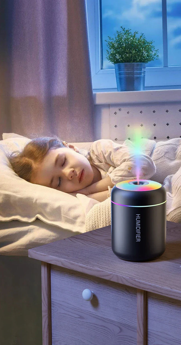 Portable aromatherapy diffuser, USB humidifier. Enjoy relaxing scents & improved air quality.