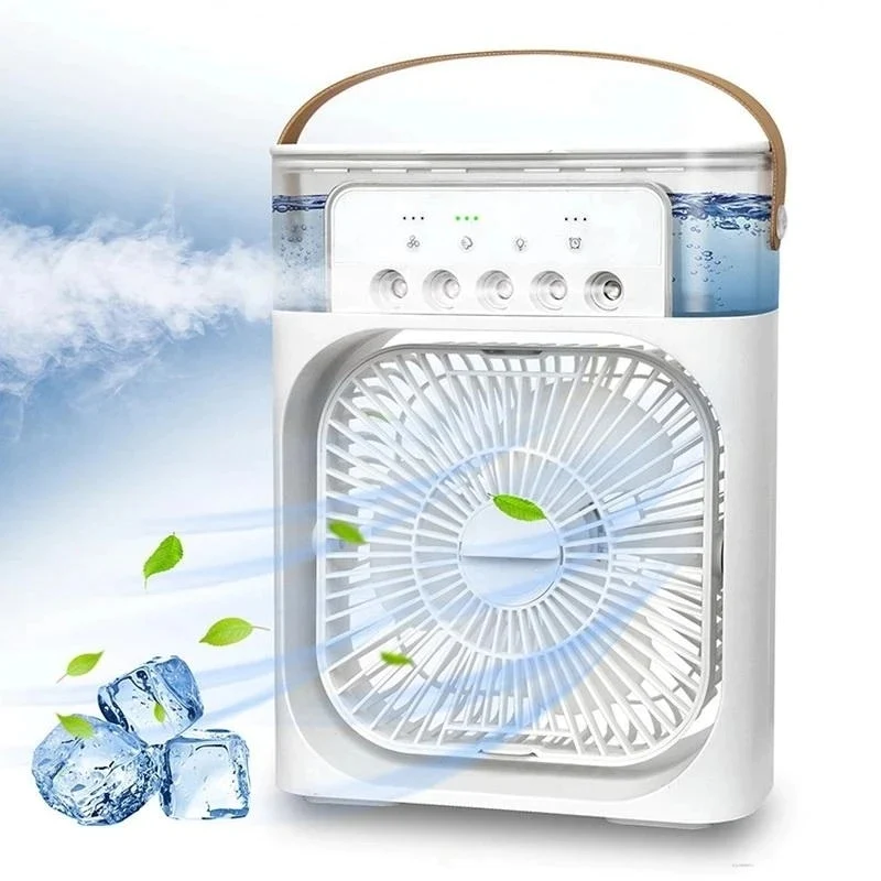 Compact misting fan with ice for powerful, quiet cooling, a summer essential