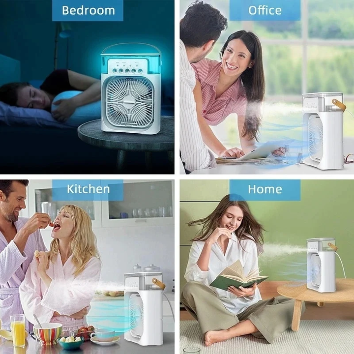 Mini humidifier and cooling fan for personal use, perfect for hot weather