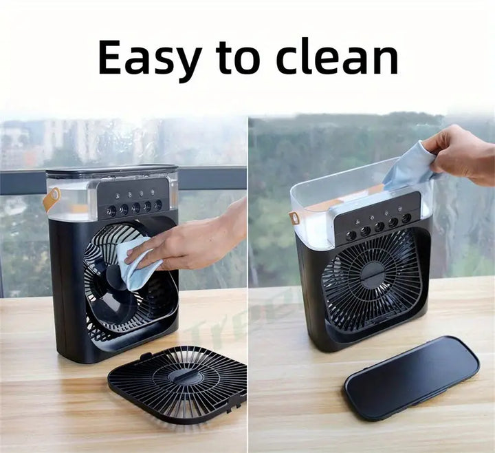 Portable ice cooler fan, quiet operation for undisturbed work or relaxation