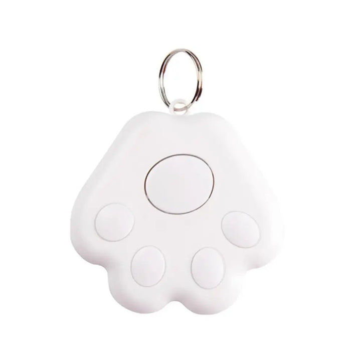 Close-up of a mini pet tracker, showcasing its compact design and Bluetooth feature.