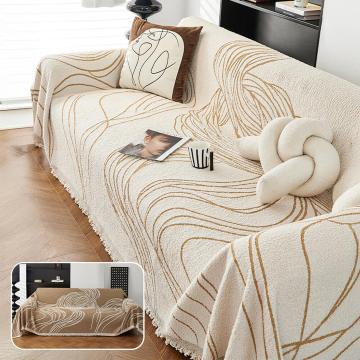 Packaging of the minimalist reversible chenille couch protector, highlighting key features
