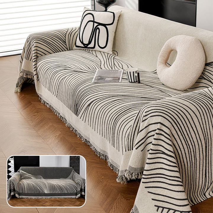 Close-up of chenille reversible sofa cover fabric, showing soft texture and quality stitching