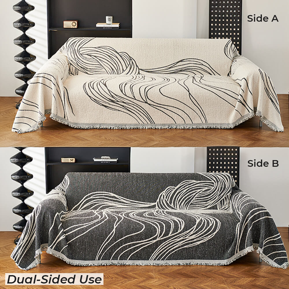 Non-slip backing of a reversible chenille couch cover, ensuring it stays in place on furniture
