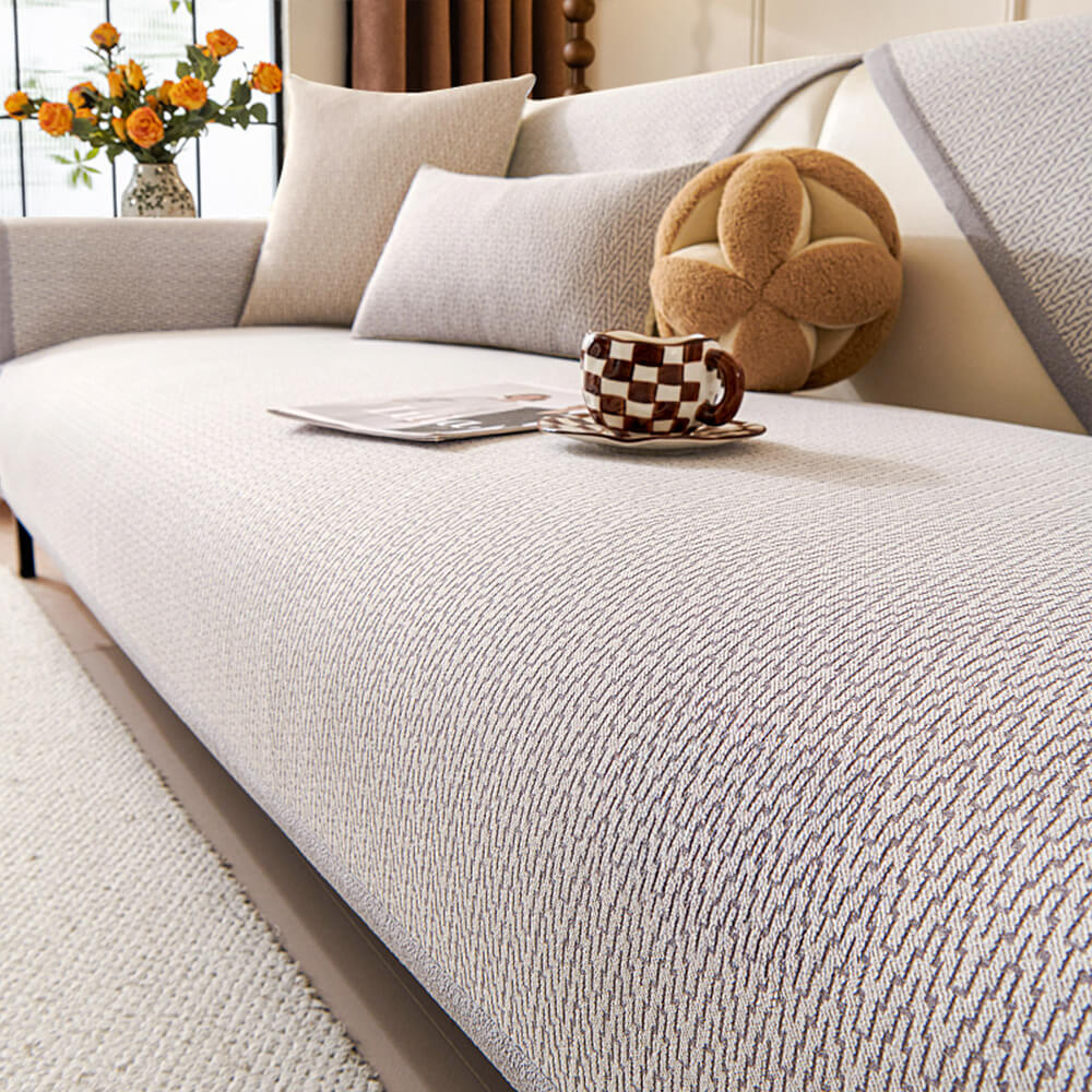 Minimalist chenille sofa cover in an apartment setting, anti-slip and scratch resistant