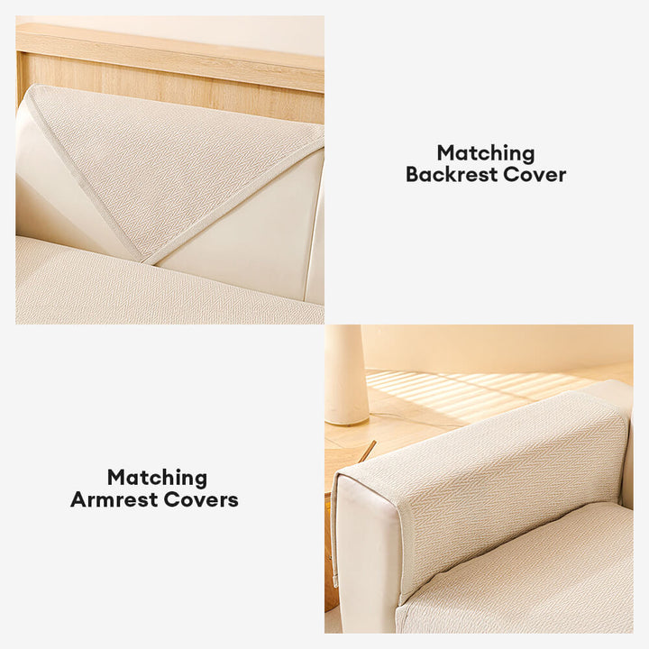 Beige chenille pet-friendly sofa cover protecting a three-seater couch, home essential