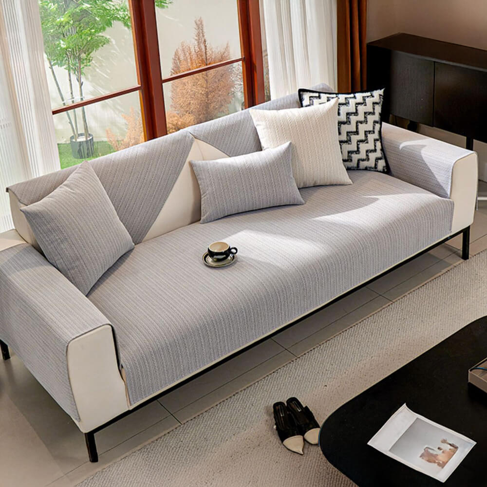 Modern home decor: minimalist chenille sofa cover with wheat stripe, enhances living space.