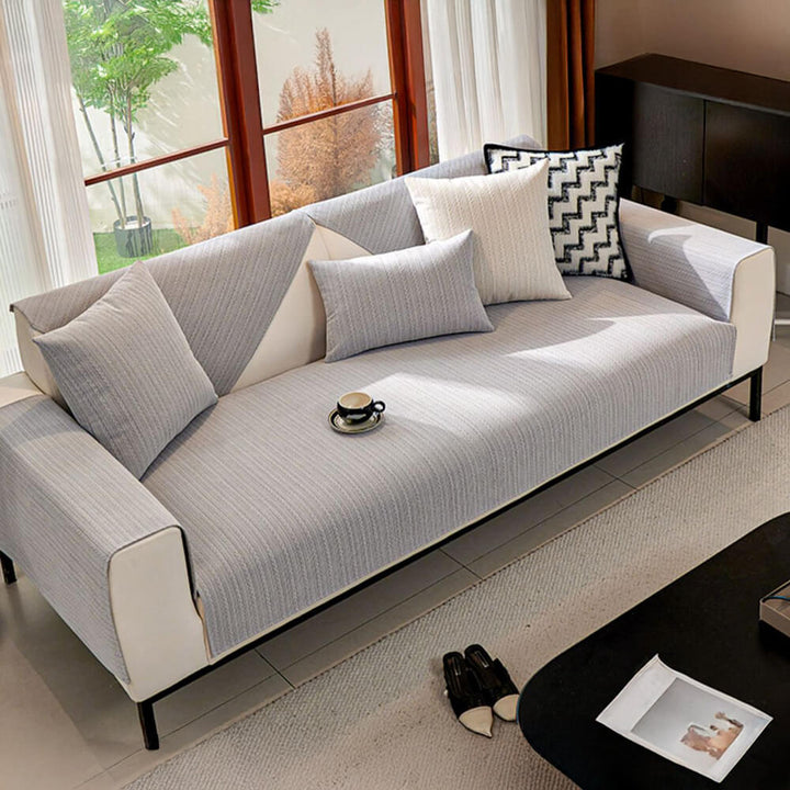 Modern home decor: minimalist chenille sofa cover with wheat stripe, enhances living space.