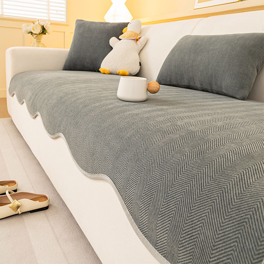 Stylish and functional herringbone chenille sofa protector, designed for comfort and pet-friendly homes.