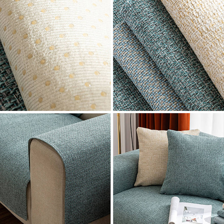 Washable solid blue couch cover, pet friendly, offering a clean, minimalist look for any sofa.