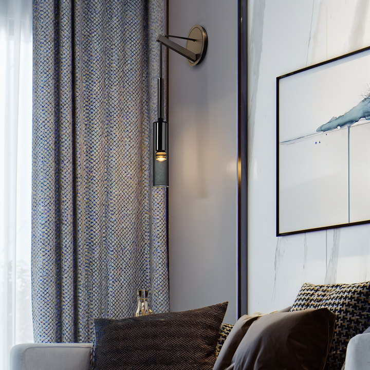 Ambient LED wall lamp with minimalist aesthetic and distinctive smoke glass diffuser for modern spaces.