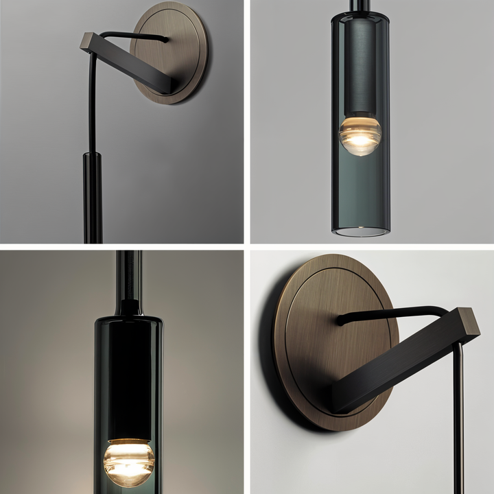 Modern decorative wall lamp, copper finish, and transparent smoke glass, perfect for unique interior accents.