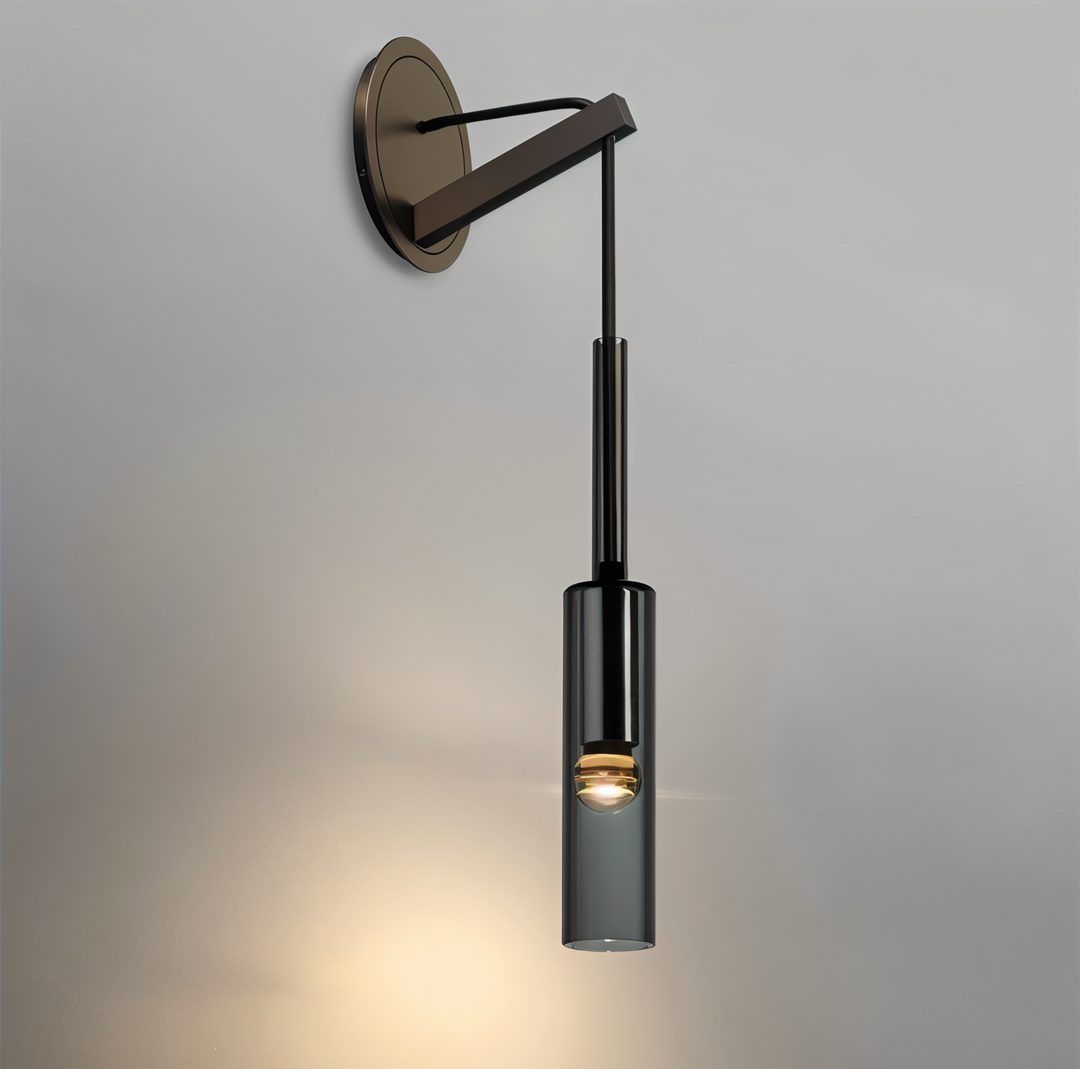 Space-saving minimalist wall lamp with captivating smoke glass diffuser, perfect for modern ambient light.
