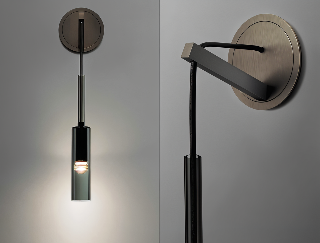Modern copper finish wall lamp with delicate smoke glass shade, offering warm, inviting interior lighting.
