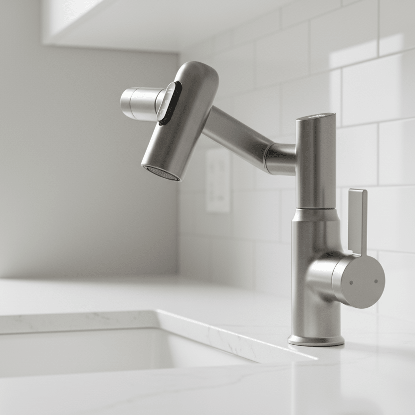 Modern 360° swivel bathroom faucet with LED temperature display for precise control.
