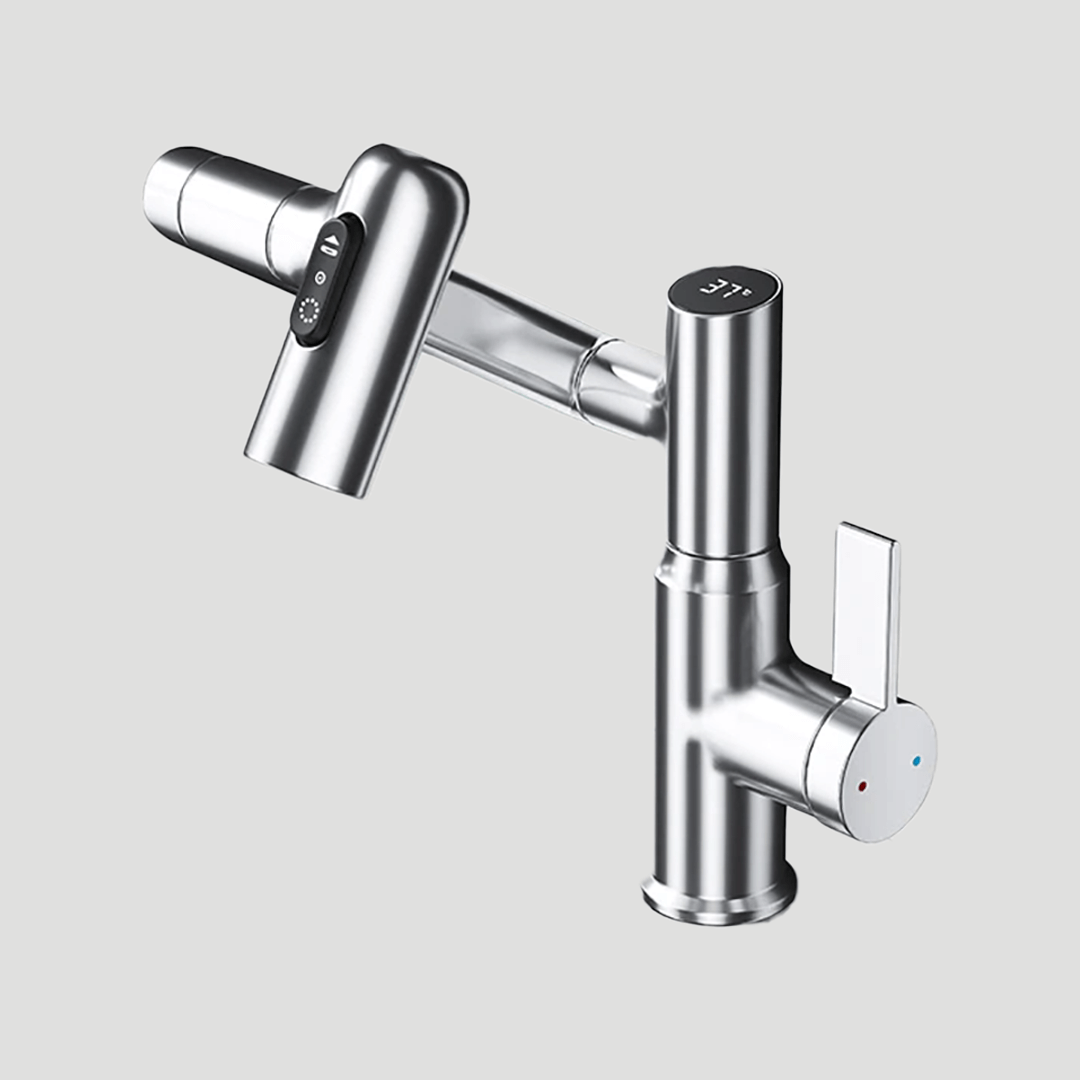 Sleek, modern 360° swivel faucet with LED digital temperature control for your home upgrade.