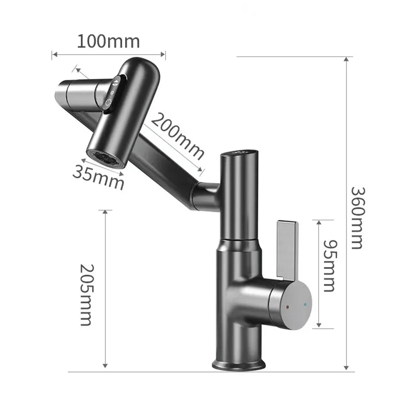 Premium bathroom or kitchen faucet with LED temperature display & smooth 360° swivel for easy use.
