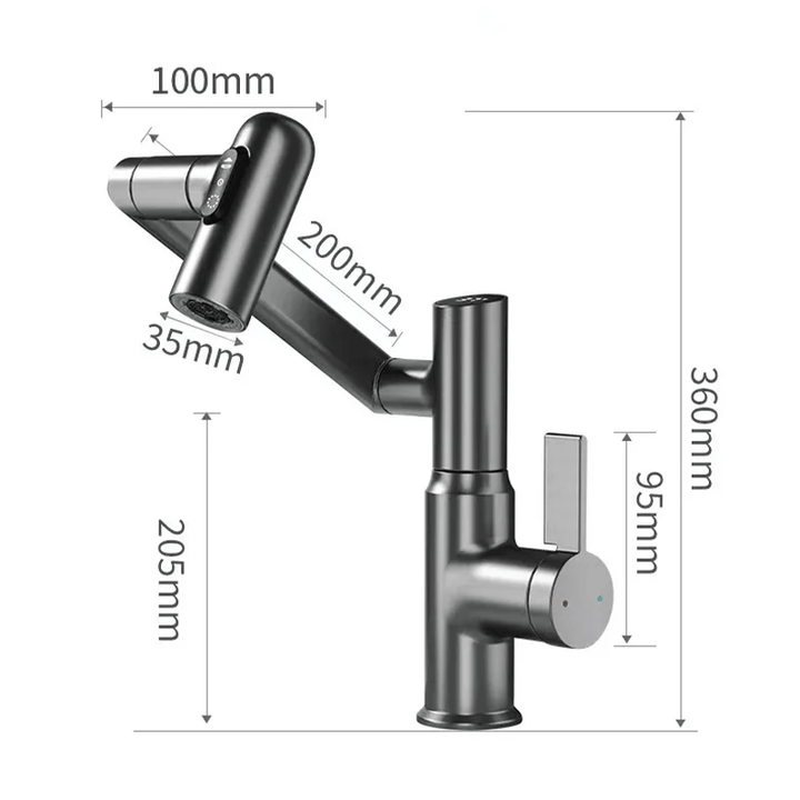 Premium bathroom or kitchen faucet with LED temperature display & smooth 360° swivel for easy use.