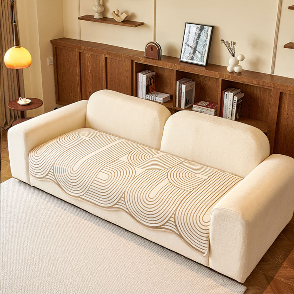 Vibrant abstract chenille couch cover, enhancing home decor while offering pet protection.