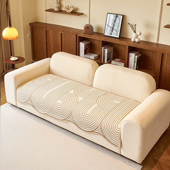 Vibrant abstract chenille couch cover, enhancing home decor while offering pet protection.