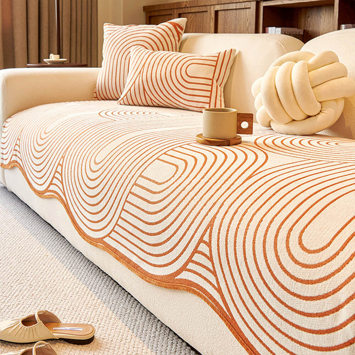 Irregularly shaped abstract chenille sofa protector, offering a stylish and pet-friendly solution.