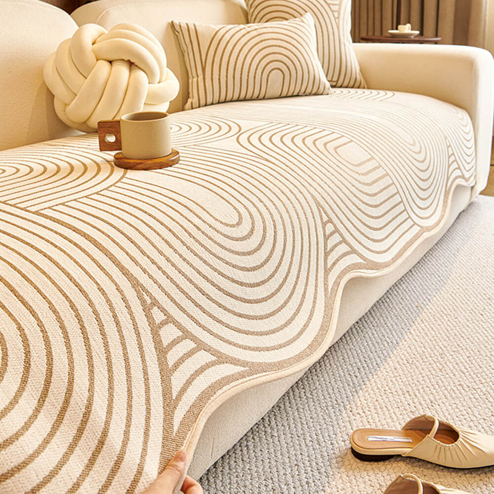 Sophisticated irregular chenille sofa protector, blending modern art with practical furniture protection.