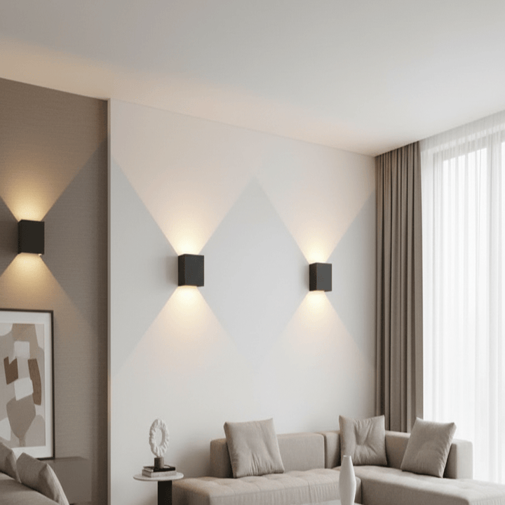 Modern adjustable wireless LED wall light, perfect for contemporary home decor & accent lighting. USB rechargeable.