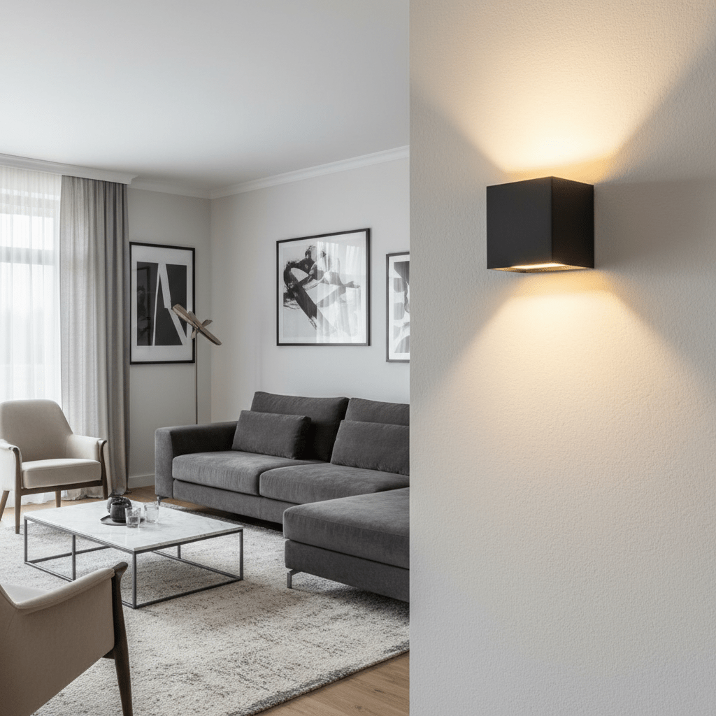Adjustable LED wall sconce for modern interiors. Wireless, provides versatile directional lighting & ambiance.