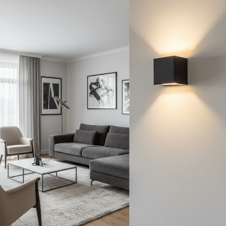 Adjustable LED wall sconce for modern interiors. Wireless, provides versatile directional lighting & ambiance.