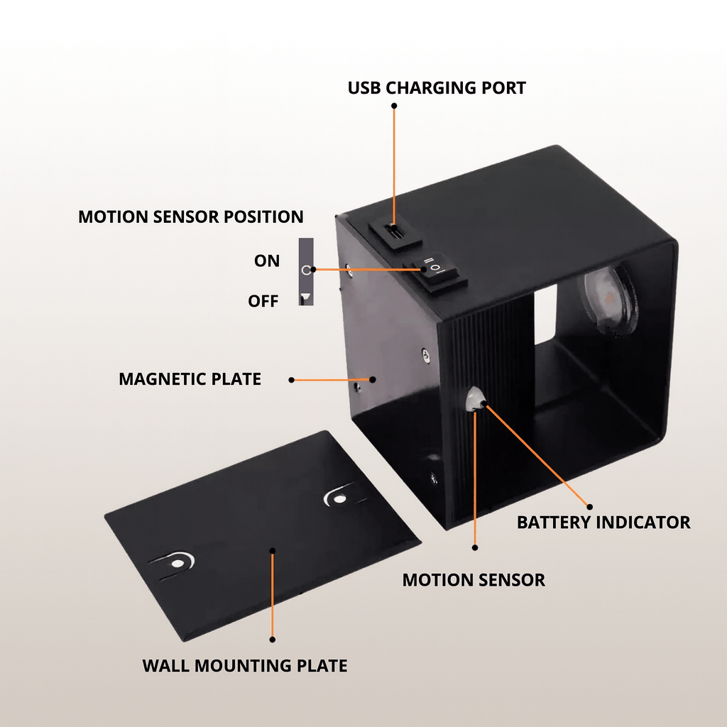 Minimalist modern wireless LED wall light, enhancing home decor. Adjustable illumination for stylish interior design.