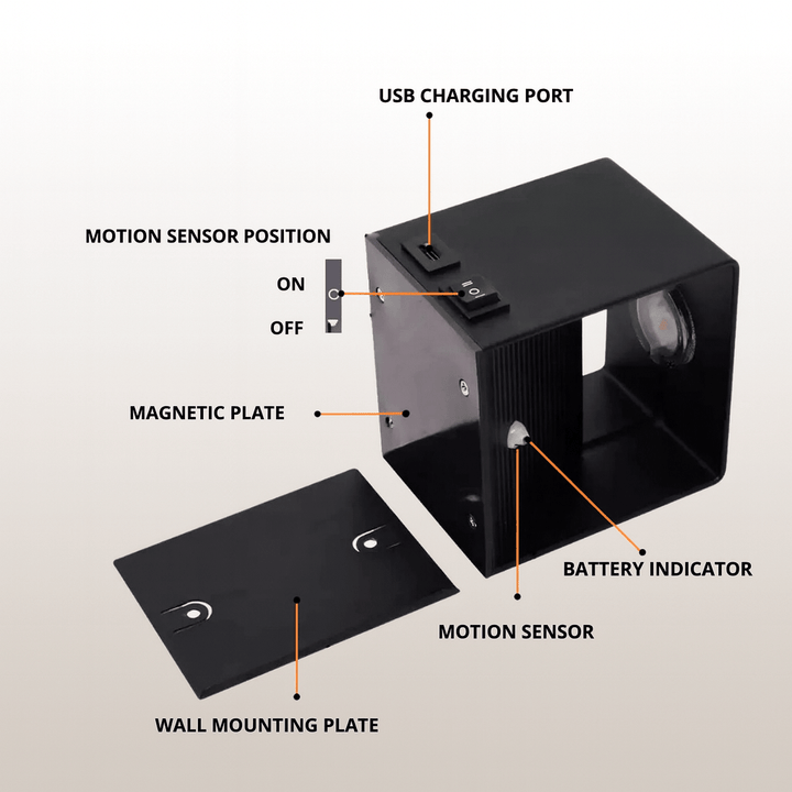 Minimalist modern wireless LED wall light, enhancing home decor. Adjustable illumination for stylish interior design.