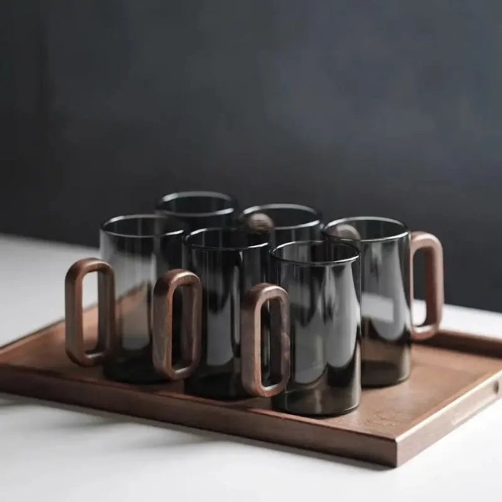 Unique black fog borosilicate glass tumblers, a modern home decor gift for stylish beverage enthusiasts.