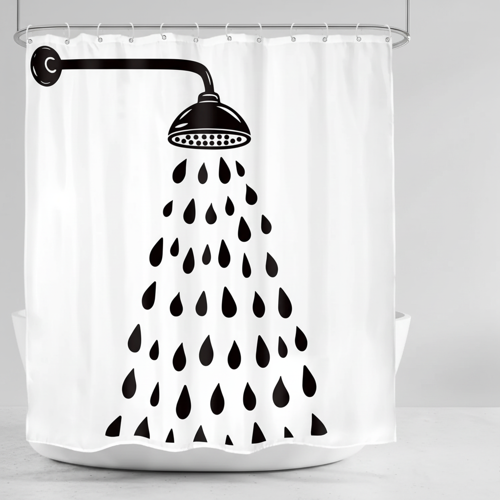 Contemporary bathroom decor: geometric drop design shower curtain. Easy-clean, water-resistant polyester for privacy.