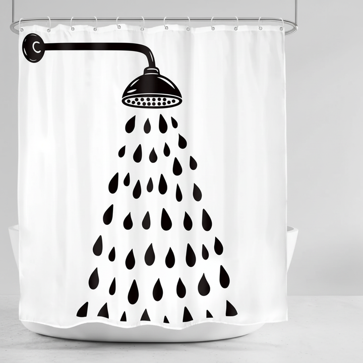 Contemporary bathroom decor: geometric drop design shower curtain. Easy-clean, water-resistant polyester for privacy.