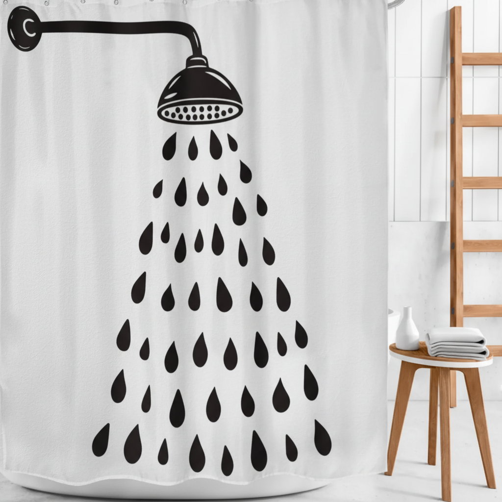 Stylish black & white modern shower curtain. Playful drop design adds a contemporary home accent to any bathroom.