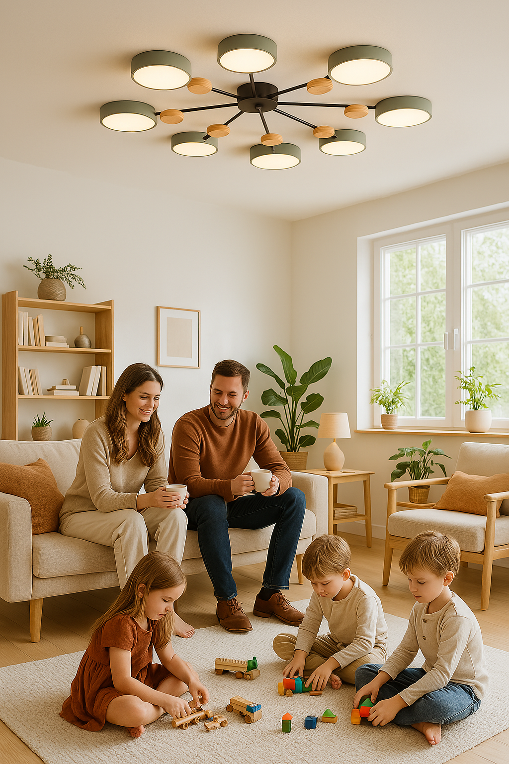 Designer branching LED ceiling light, modern Nordic style, provides focused or ambient light.