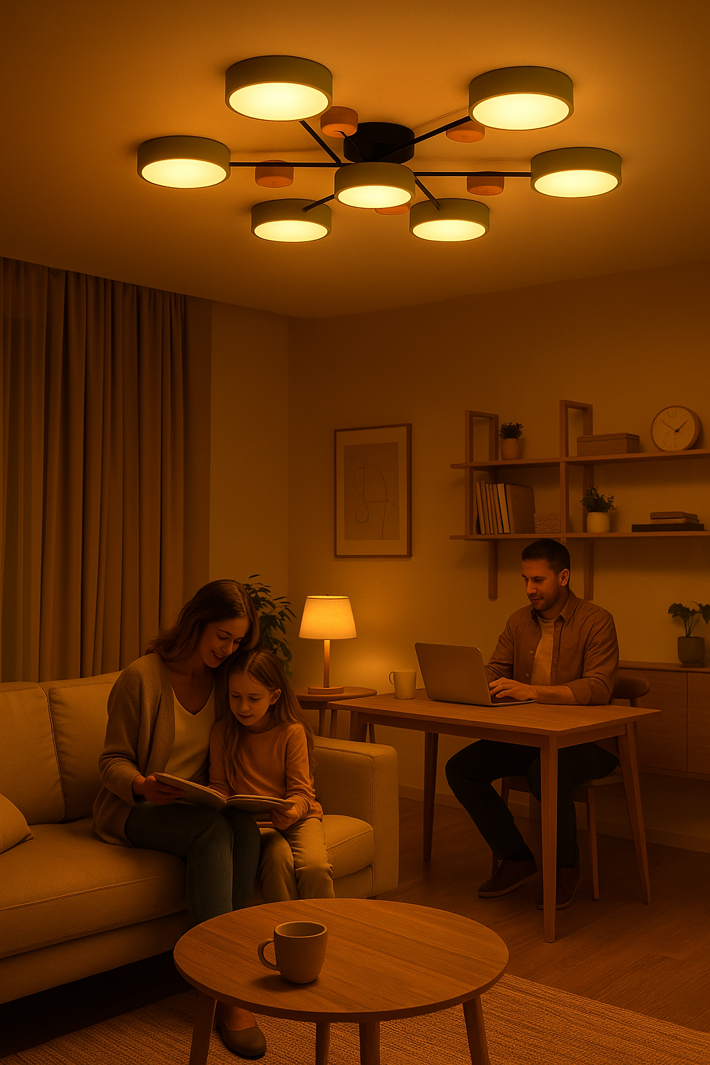 Architectural branching LED ceiling light, modern Nordic influence, sophisticated home decor piece.