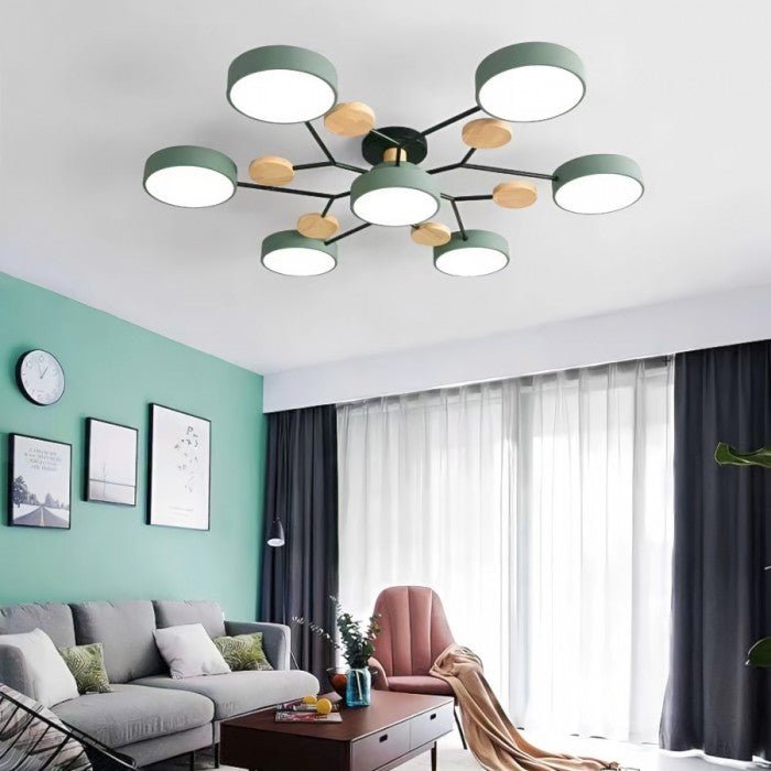 Elegant branching LED ceiling light, modern Nordic style, provides warm white ambient light.