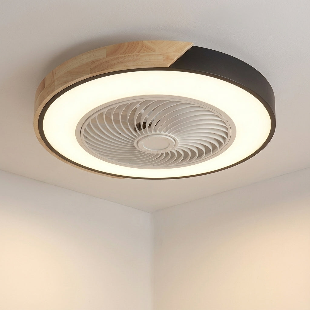 Ambient Breezora LED ceiling fan light, silent airflow, remote control, modern fixture for balanced illumination.