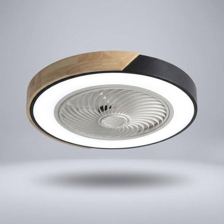 Breezora quiet bladeless LED ceiling fan, remote control for light & fan, modern design for comfort.
