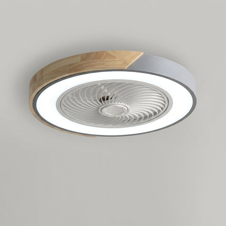 Remote controlled Breezora LED ceiling fan light, silent operation, modern fixture for home ambiance.