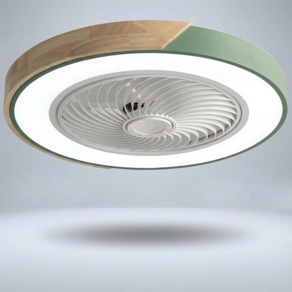 Sleek modern Breezora LED ceiling fan, silent, integrated light & remote for stylish home decor.