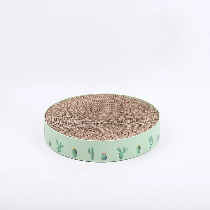 Complete view of the cactus cat scratching board; sisal posts and a sturdy cardboard base for feline joy.
