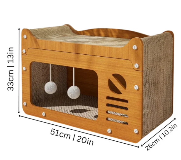 Stylish pet furniture: cat house with integrated scratching post and comfortable sleeping space